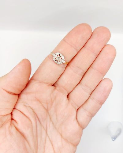 Bague 58.5 Bague Art déco en or 18K, platine et diamants taille rose 58 Facettes A07395