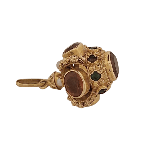 Pendentif en or jaune, citrines et pierres multicolores