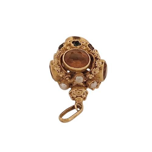 Pendentif en or jaune, citrines et pierres multicolores