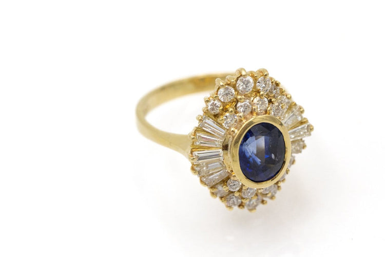 Bague 53 Bague en or jaune avec saphir naturel et diamants 58 Facettes 12386