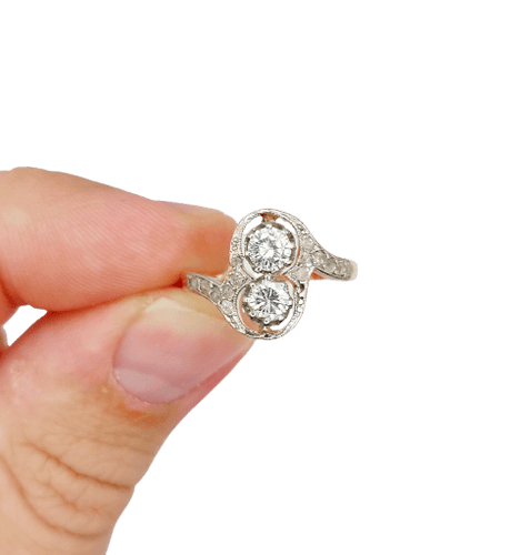 Bague 57 Bague toi et moi antique en or 18k, platine et diamants 58 Facettes A07403