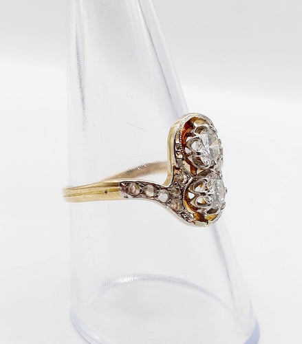 Bague 57 Bague toi et moi antique en or 18k, platine et diamants 58 Facettes A07403