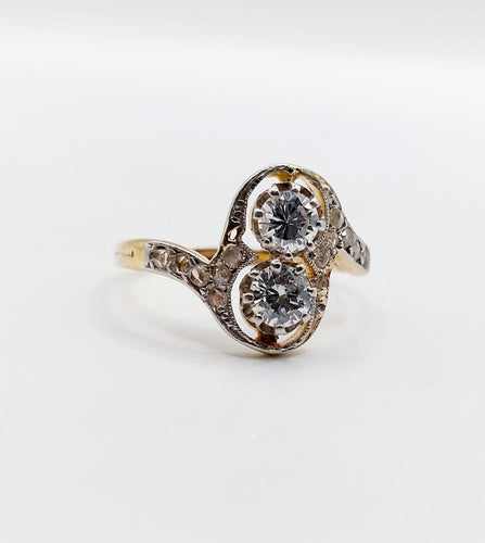 Bague 57 Bague toi et moi antique en or 18k, platine et diamants 58 Facettes A07403