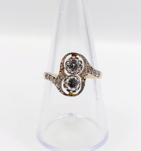 Bague 57 Bague toi et moi antique en or 18k, platine et diamants 58 Facettes A07403