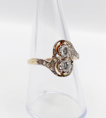 Bague 57 Bague toi et moi antique en or 18k, platine et diamants 58 Facettes A07403