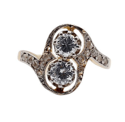 Bague 57 Bague toi et moi antique en or 18k, platine et diamants 58 Facettes A07403