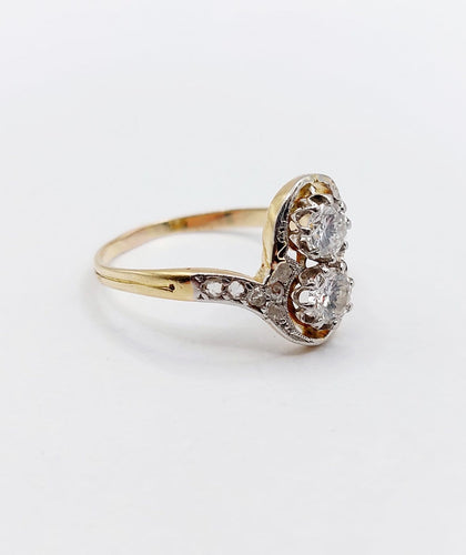 Bague 57 Bague toi et moi antique en or 18k, platine et diamants 58 Facettes A07403