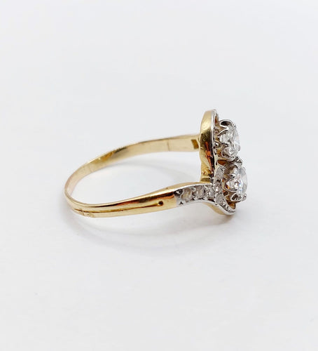 Bague 57 Bague toi et moi antique en or 18k, platine et diamants 58 Facettes A07403