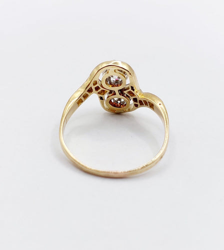 Bague 57 Bague toi et moi antique en or 18k, platine et diamants 58 Facettes A07403