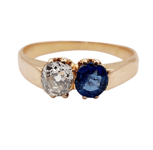 Bague 51 Bague toi et moi antique en or rose 18k, diamant et saphir 58 Facettes A07397