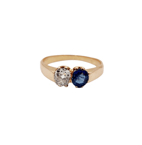 Bague 51 Bague toi et moi antique en or rose 18k, diamant et saphir 58 Facettes A07397