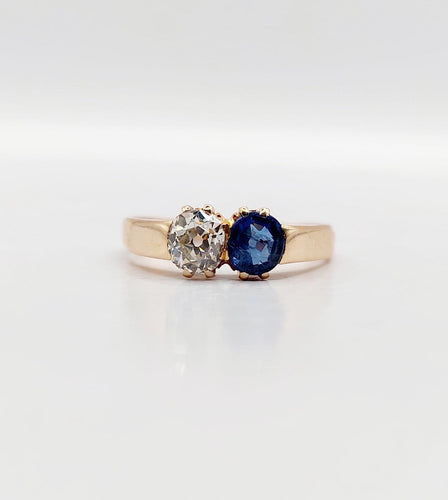 Bague 51 Bague toi et moi antique en or rose 18k, diamant et saphir 58 Facettes A07397
