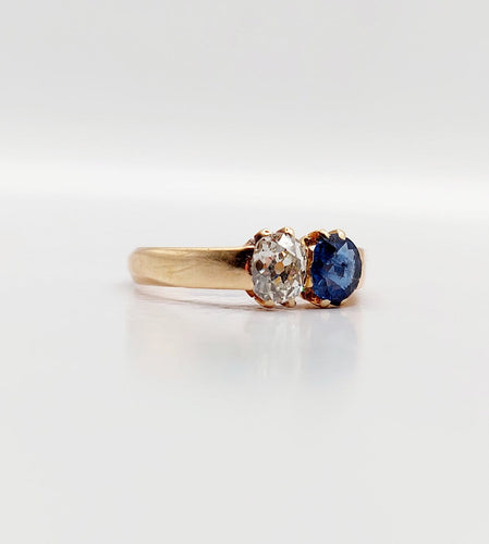 Bague 51 Bague toi et moi antique en or rose 18k, diamant et saphir 58 Facettes A07397