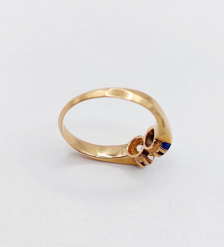 Bague 51 Bague toi et moi antique en or rose 18k, diamant et saphir 58 Facettes A07397