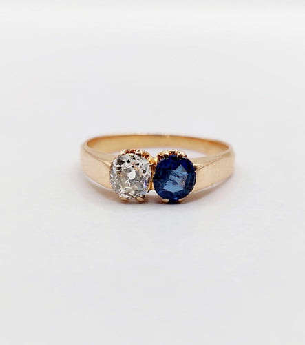 Bague 51 Bague toi et moi antique en or rose 18k, diamant et saphir 58 Facettes A07397