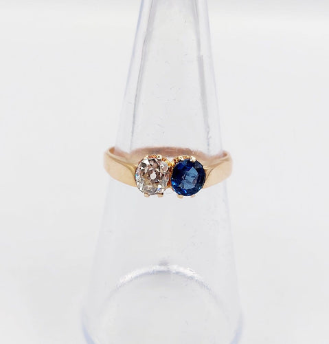 Bague 51 Bague toi et moi antique en or rose 18k, diamant et saphir 58 Facettes A07397