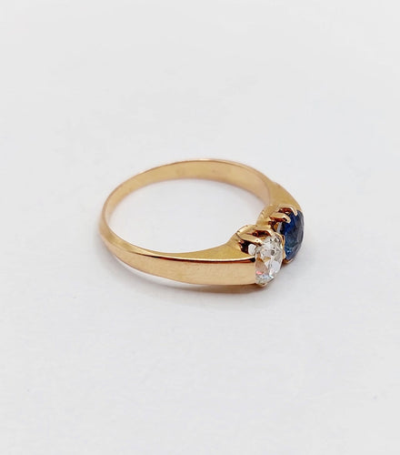 Bague 51 Bague toi et moi antique en or rose 18k, diamant et saphir 58 Facettes A07397