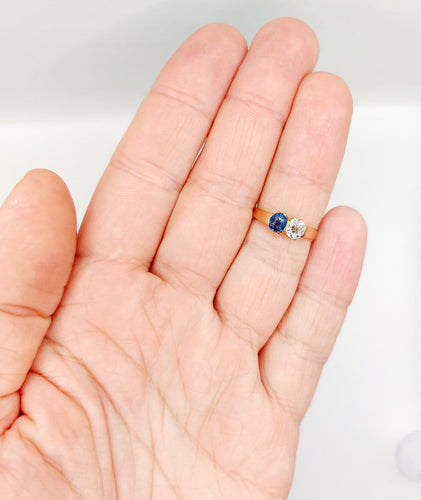 Bague 51 Bague toi et moi antique en or rose 18k, diamant et saphir 58 Facettes A07397