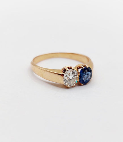 Bague 51 Bague toi et moi antique en or rose 18k, diamant et saphir 58 Facettes A07397