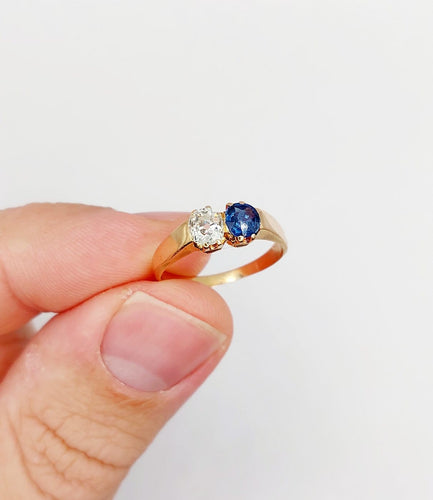 Bague 51 Bague toi et moi antique en or rose 18k, diamant et saphir 58 Facettes A07397
