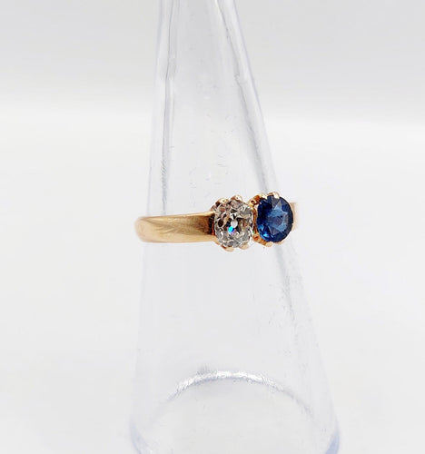 Bague 51 Bague toi et moi antique en or rose 18k, diamant et saphir 58 Facettes A07397