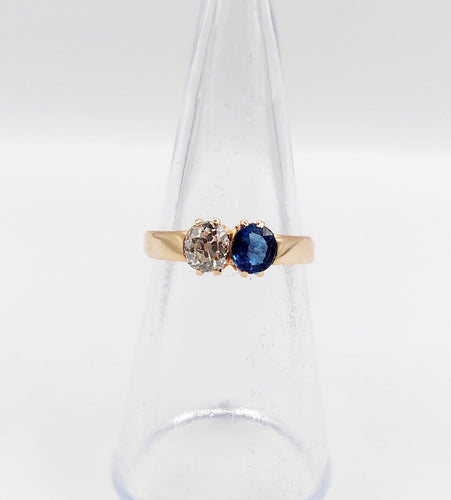 Bague 51 Bague toi et moi antique en or rose 18k, diamant et saphir 58 Facettes A07397
