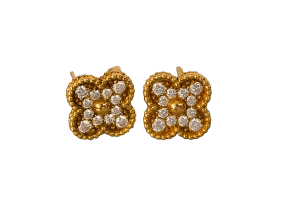 Boucles d'oreilles Van Cleef & Arpels Vintage Alhambra - Boucles d'oreilles en or jaune et diamants 58 Facettes jnci78
