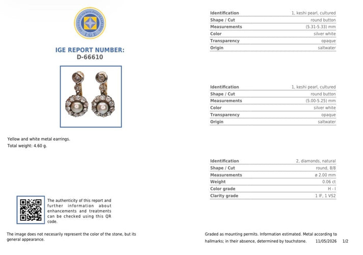 Boucles d'oreilles Boucles d'oreilles anciennes en or jaune et blanc 18K, diamants et perles 58 Facettes D-66610