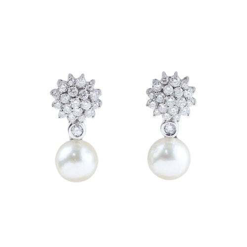 Boucles d'oreilles Boucles d'oreilles convertibles en or blanc 18K, diamants et perles 58 Facettes D-66606
