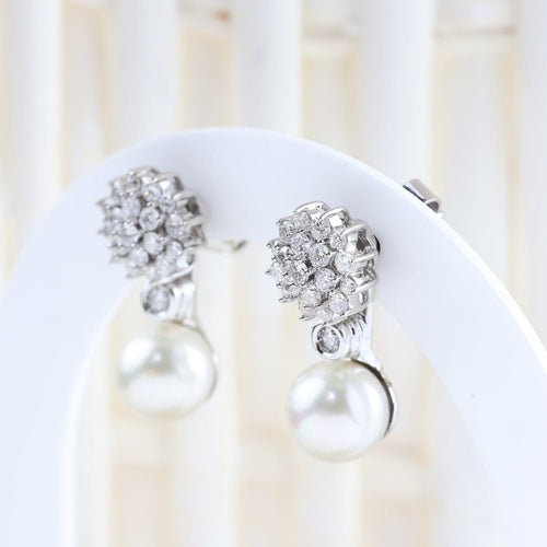 Boucles d'oreilles Boucles d'oreilles convertibles en or blanc 18K, diamants et perles 58 Facettes D-66606