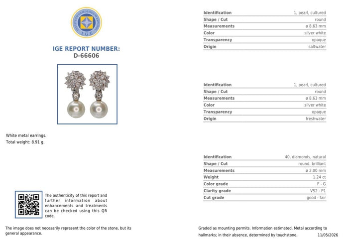 Boucles d'oreilles Boucles d'oreilles convertibles en or blanc 18K, diamants et perles 58 Facettes D-66606