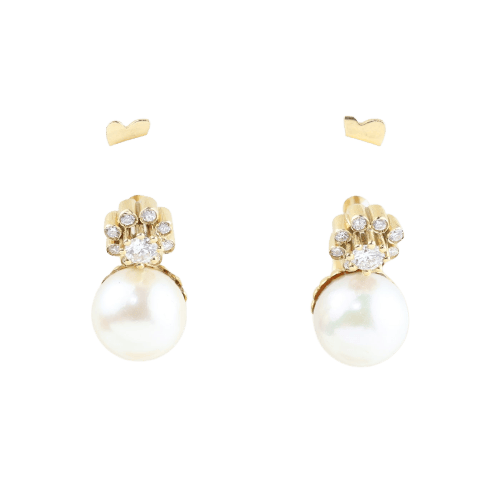 Boucles d'oreilles Boucles d'oreilles en or jaune 18K, perles de culture et diamants 58 Facettes 1B-T