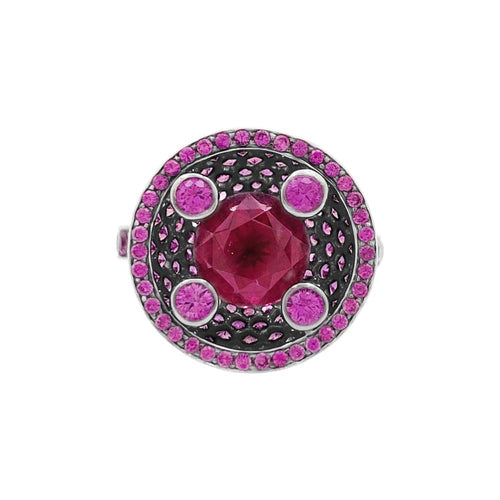 Bague 54 Boucheron Liz - Bague en or blanc noirci, tourmaline et saphirs roses 58 Facettes 35696