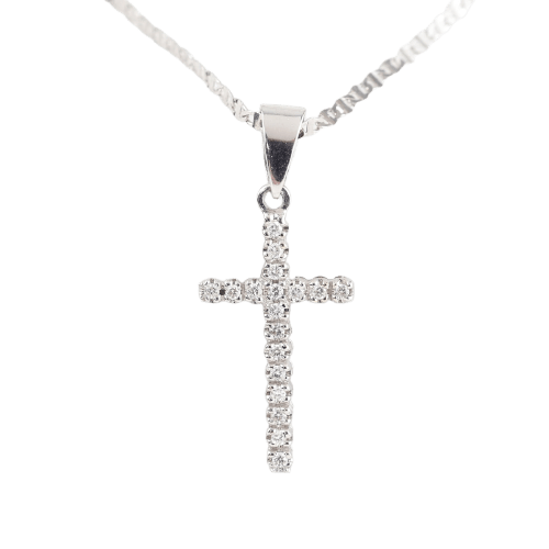 Collier Collier croix en or blanc 18K et diamants 58 Facettes 1B-II