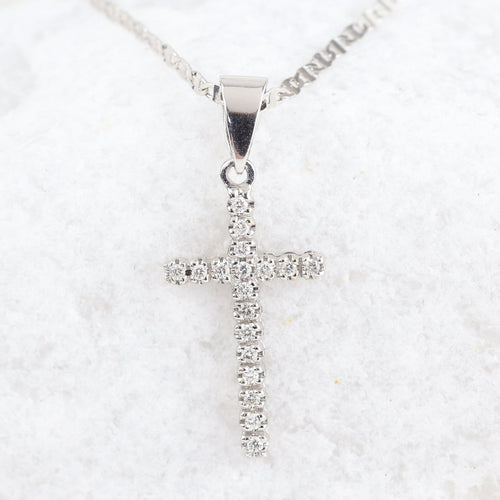 Collier Collier croix en or blanc 18K et diamants 58 Facettes 1B-II