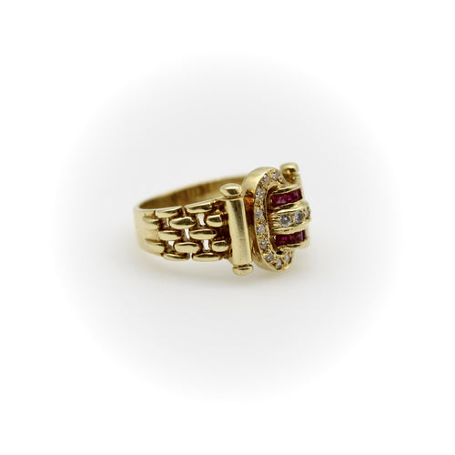 Bague 48 Bague boucle vintage en or 18K, diamants et rubis 58 Facettes A2009Q