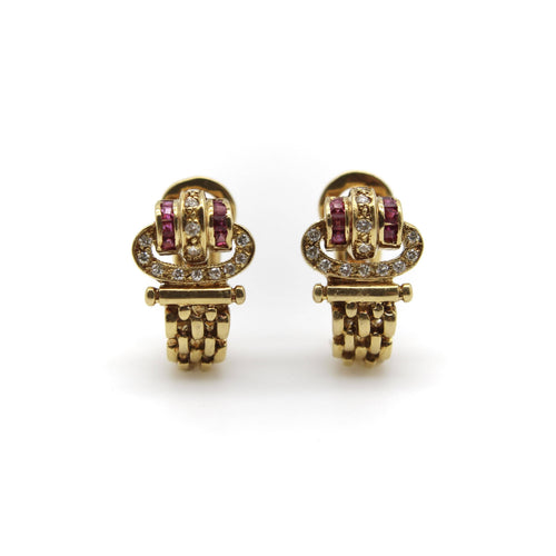 Boucles d'oreilles Boucles d'oreilles vintage en or 18K, diamants et rubis 58 Facettes A2009R