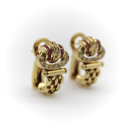 Boucles d'oreilles Boucles d'oreilles vintage en or 18K, diamants et rubis 58 Facettes A2009R
