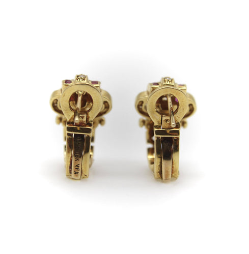 Boucles d'oreilles Boucles d'oreilles vintage en or 18K, diamants et rubis 58 Facettes A2009R