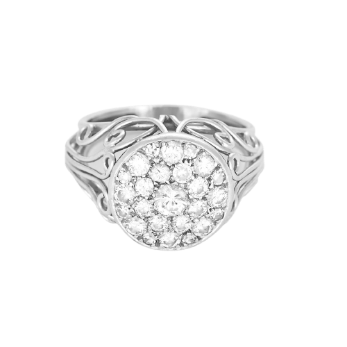 Bague dôme en or blanc et diamants