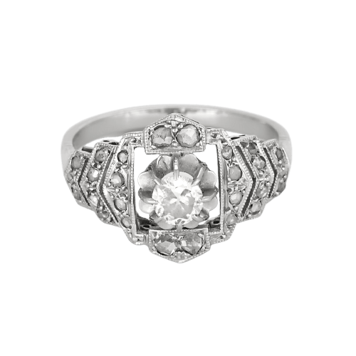 Bague 53 Bague en platine et or gris avec diamants taille ancienne et rose 58 Facettes B240033