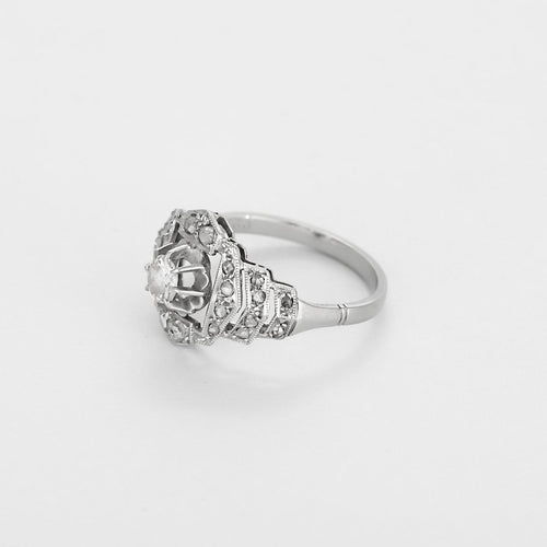 Bague 53 Bague en platine et or gris avec diamants taille ancienne et rose 58 Facettes B240033