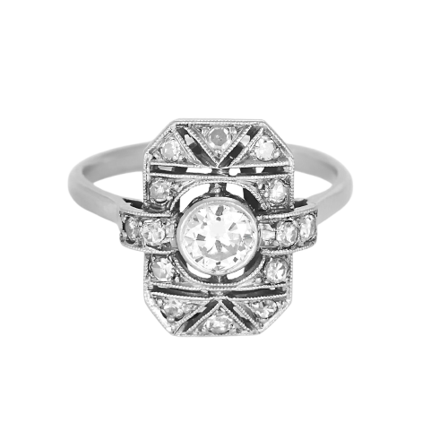 Art Déco - Bague en platine et diamants