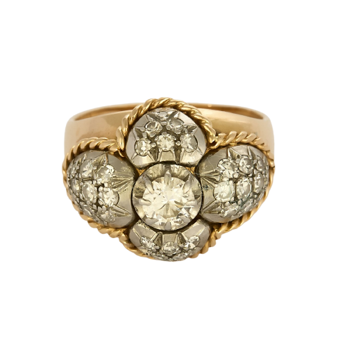 Bague Dôme en platine, or jaune et diamants