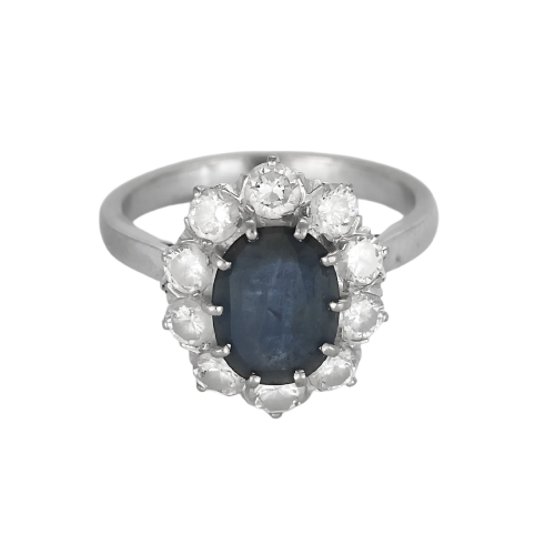 Bague marguerite en or gris, saphir et diamants