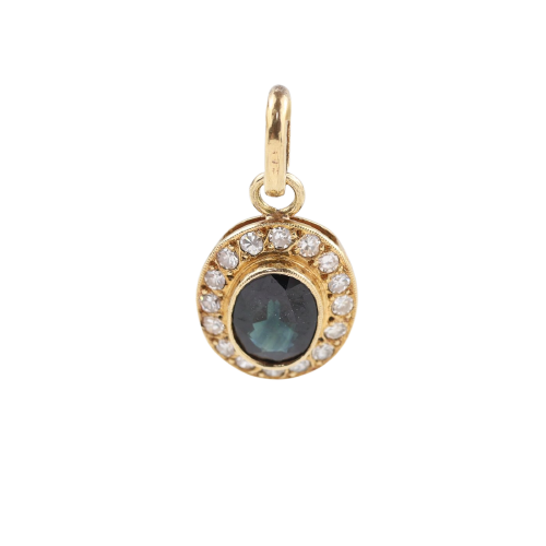 Pendentif en or jaune 18K, saphir et diamants