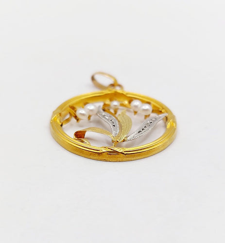 Pendentif Pendentif Art nouveau brin de muguet en or 18k, perles et diamants 58 Facettes A07276