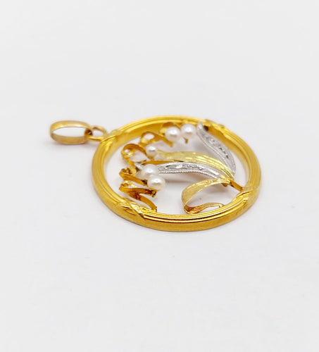 Pendentif Pendentif Art nouveau brin de muguet en or 18k, perles et diamants 58 Facettes A07276