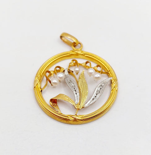 Pendentif Pendentif Art nouveau brin de muguet en or 18k, perles et diamants 58 Facettes A07276