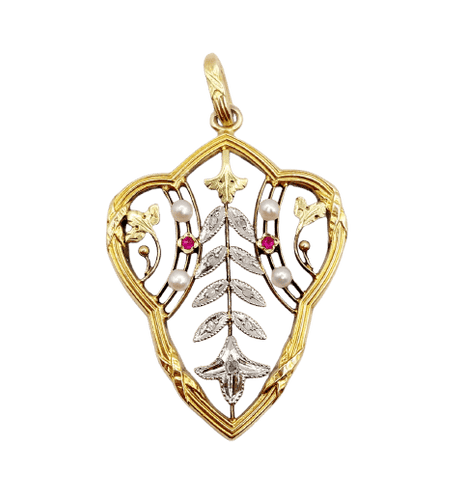 Pendentif Pendentif Art nouveau en or 18 ct, perles, diamants et rubis 58 Facettes A07303